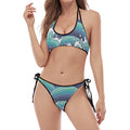 Sea Wave Surfing Pattern Print Halter Scoop Tie Side Bikini