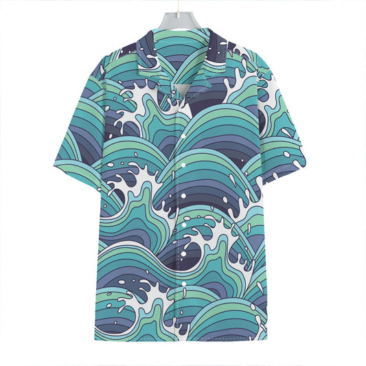 Sea Wave Surfing Pattern Print Hawaiian Shirt