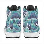 Sea Wave Surfing Pattern Print High Top Leather Sneakers