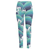 Sea Wave Surfing Pattern Print High-Waisted Pocket Leggings