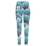 Sea Wave Surfing Pattern Print High-Waisted Pocket Leggings