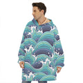 Sea Wave Surfing Pattern Print Hoodie Blanket