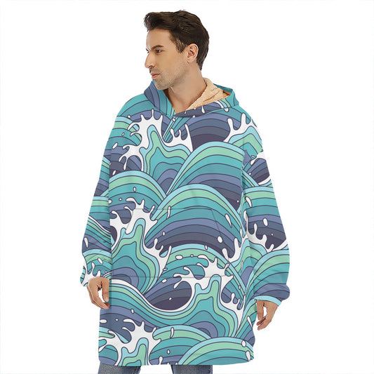 Sea Wave Surfing Pattern Print Hoodie Blanket
