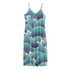 Sea Wave Surfing Pattern Print Jersey Midi Cami Dress