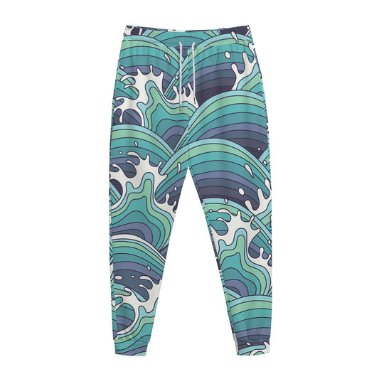 Sea Wave Surfing Pattern Print Jogger Pants