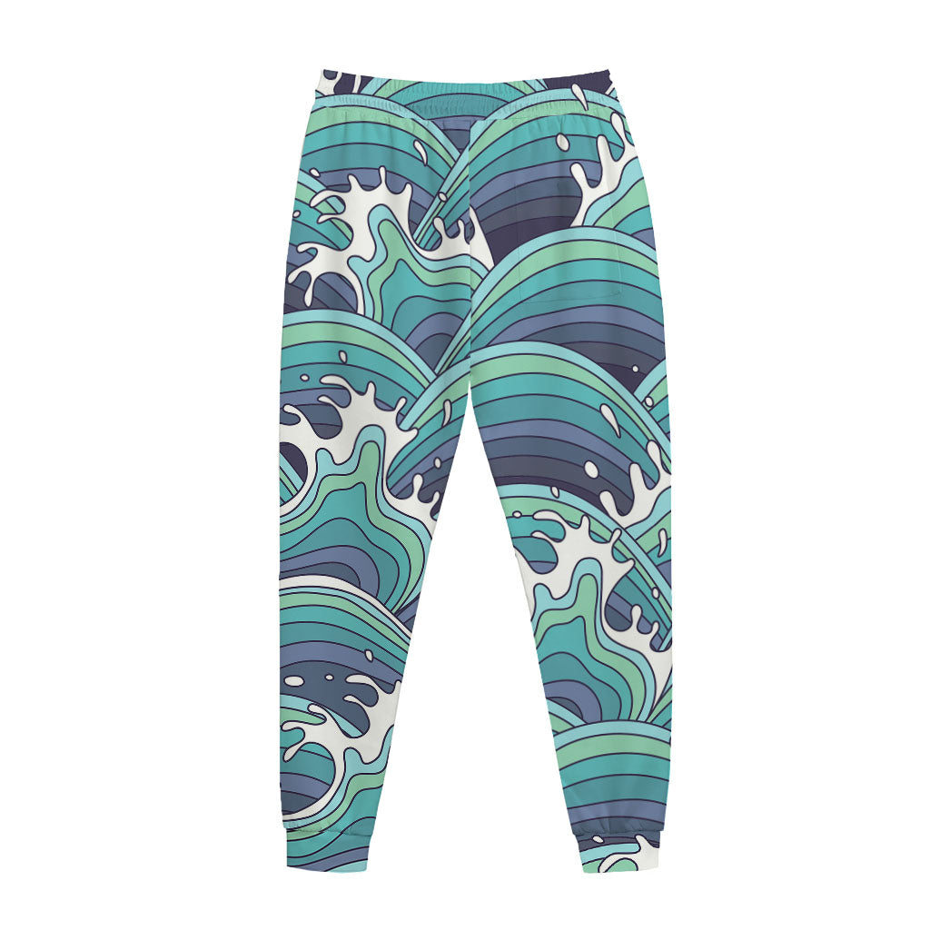 Sea Wave Surfing Pattern Print Jogger Pants