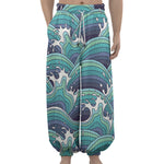Sea Wave Surfing Pattern Print Lantern Pants