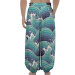 Sea Wave Surfing Pattern Print Lantern Pants