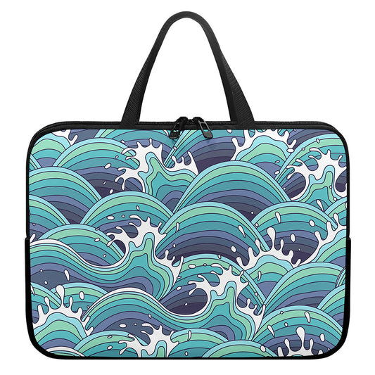 Sea Wave Surfing Pattern Print Laptop Sleeve With Handle