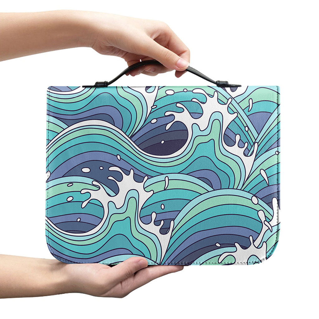 Sea Wave Surfing Pattern Print Leather Bible Cover