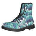 Sea Wave Surfing Pattern Print Lace-Up Boots