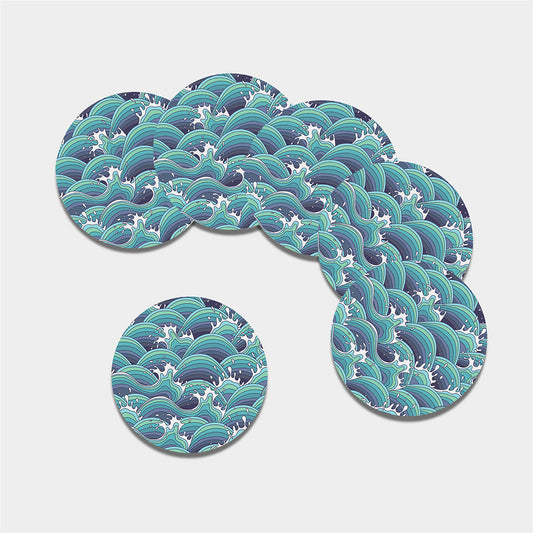 Sea Wave Surfing Pattern Print Leather Coaster Set