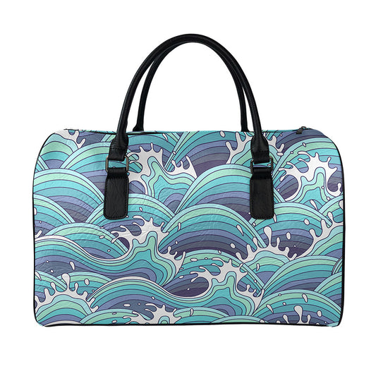 Sea Wave Surfing Pattern Print Leather Duffle Bag