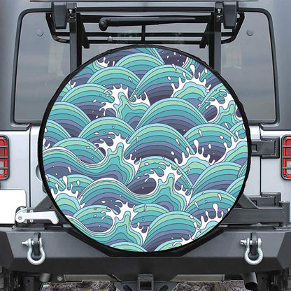 Sea Wave Surfing Pattern Print Leather Spare Tire Cover