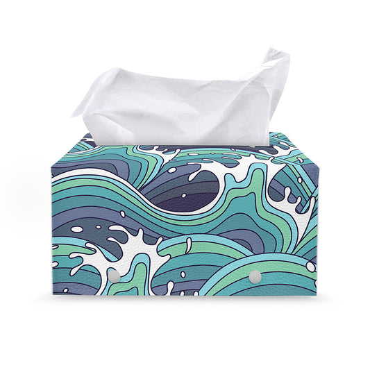 Sea Wave Surfing Pattern Print Leather Tissue Box Cover