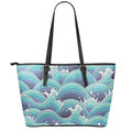 Sea Wave Surfing Pattern Print Leather Tote Bag With Zipper