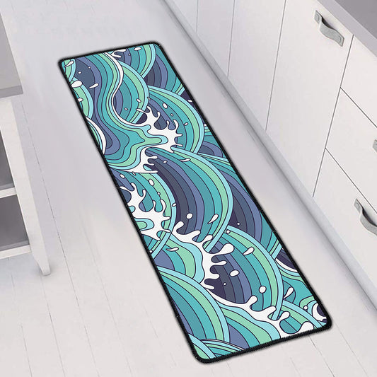Sea Wave Surfing Pattern Print Long Kitchen Mat
