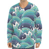 Sea Wave Surfing Pattern Print Long Sleeve Baseball Jersey