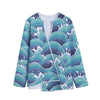 Sea Wave Surfing Pattern Print Long Sleeve Short Coat