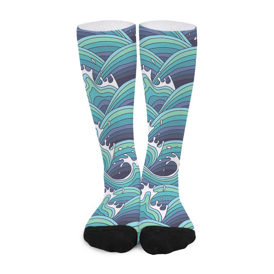 Sea Wave Surfing Pattern Print Long Socks