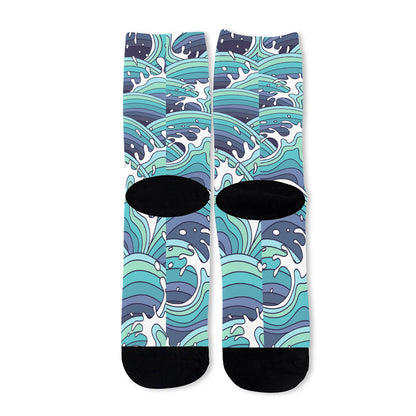 Sea Wave Surfing Pattern Print Long Socks