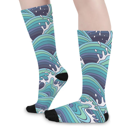Sea Wave Surfing Pattern Print Long Socks