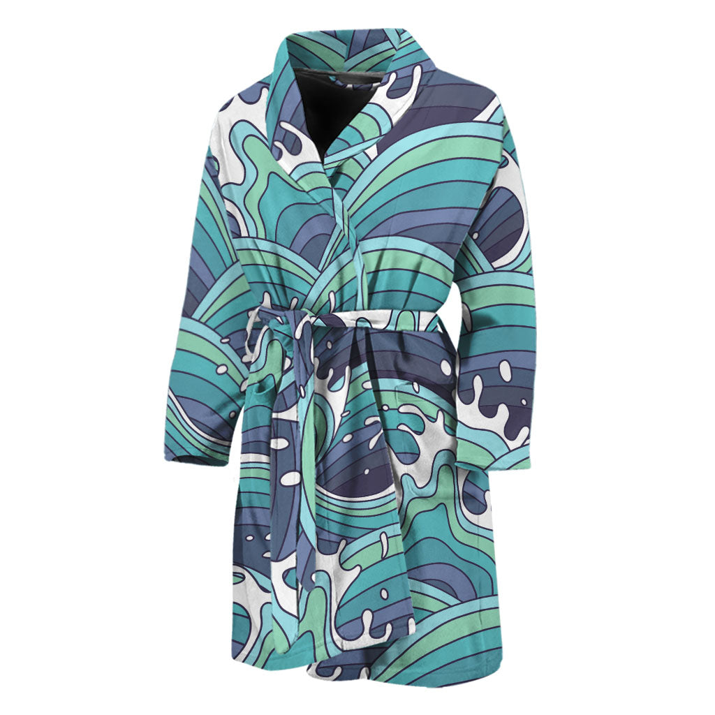 Sea Wave Surfing Pattern Print Men's Bathrobe