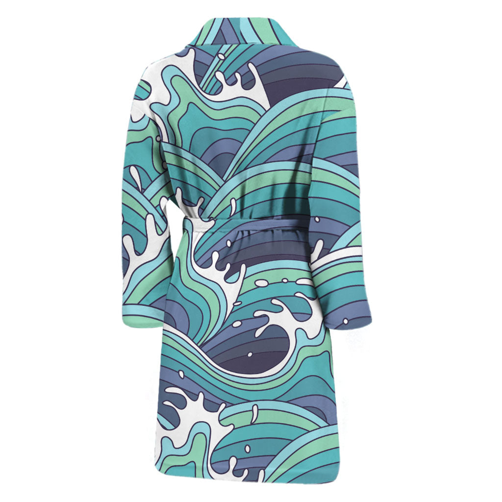 Sea Wave Surfing Pattern Print Men's Bathrobe