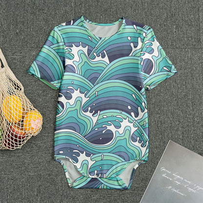 Sea Wave Surfing Pattern Print Men's Bodysuit