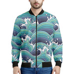 Sea Wave Surfing Pattern Print Men's Bomber Jacket