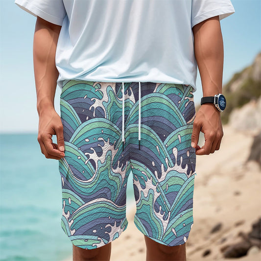 Sea Wave Surfing Pattern Print Men's Cargo Shorts