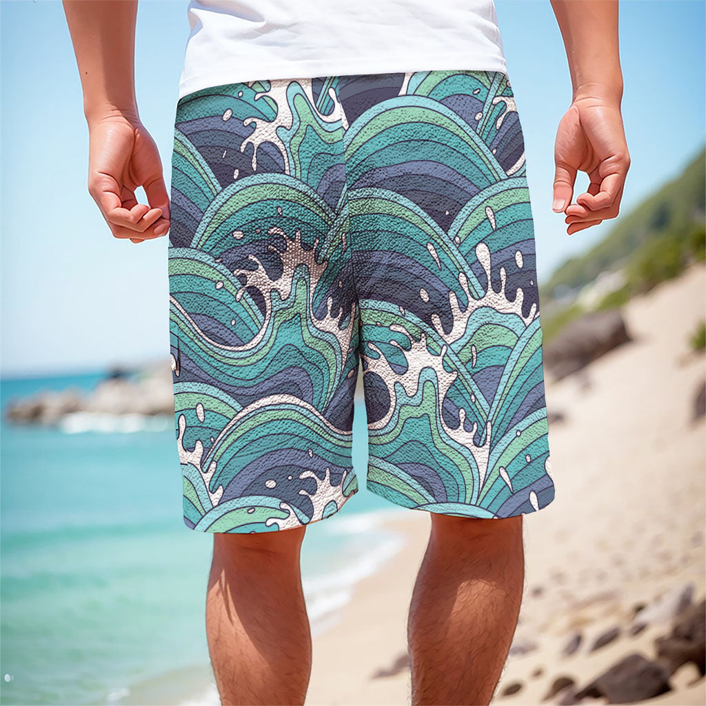 Sea Wave Surfing Pattern Print Men's Cargo Shorts