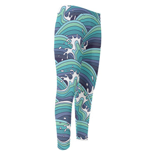 Sea Wave Surfing Pattern Print Men's Compression Pants