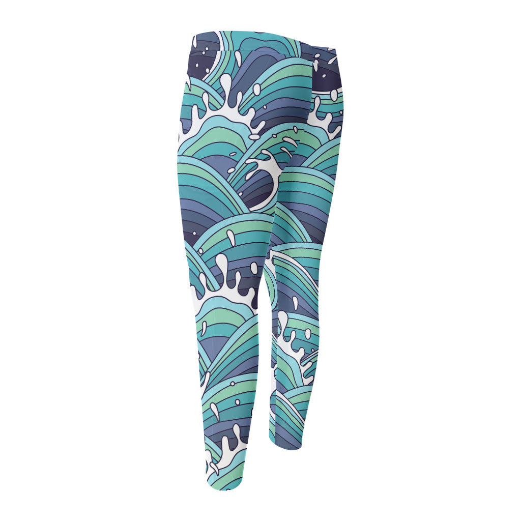 Sea Wave Surfing Pattern Print Men's Compression Pants