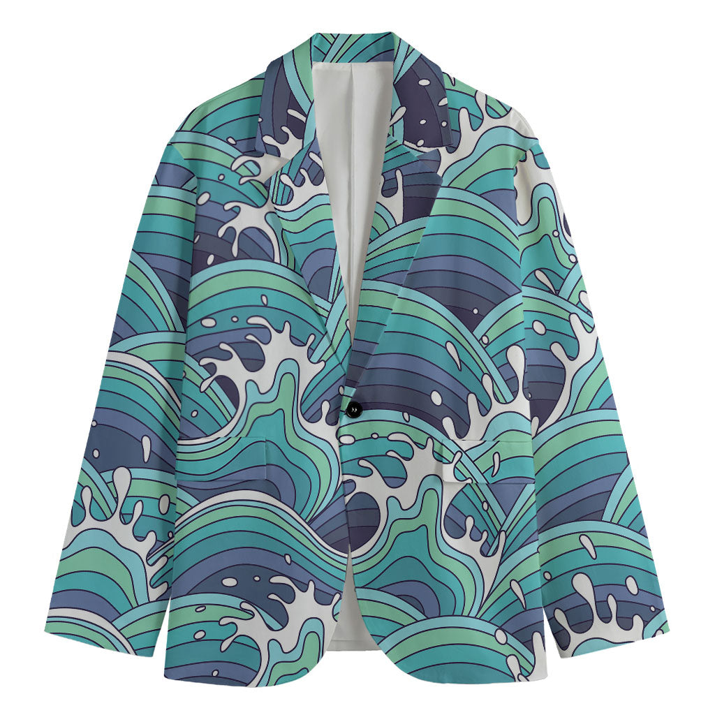 Sea Wave Surfing Pattern Print Men's Cotton Blazer