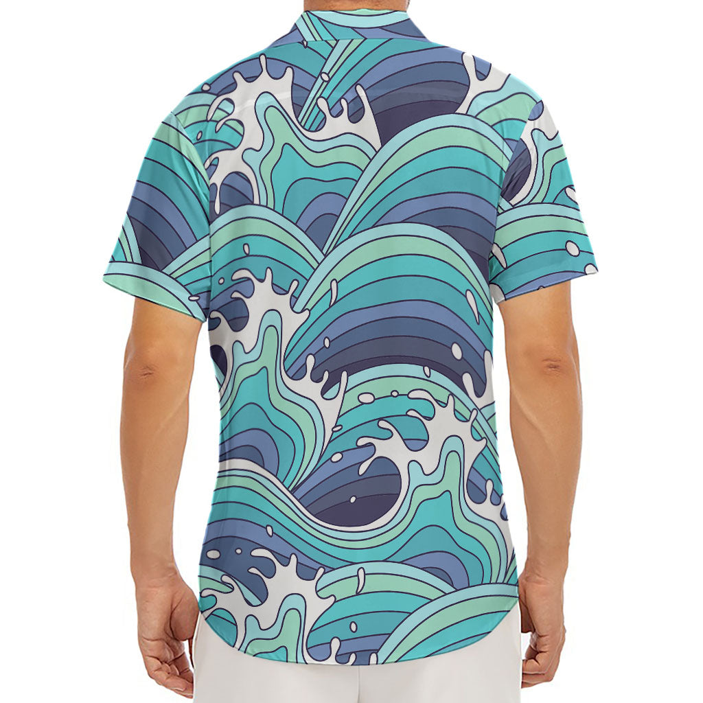 Sea Wave Surfing Pattern Print Men's Deep V-Neck Shirt