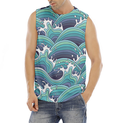 Sea Wave Surfing Pattern Print Men's Fitness Tank Top