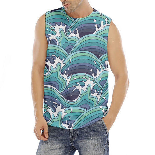 Sea Wave Surfing Pattern Print Men's Fitness Tank Top