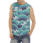 Sea Wave Surfing Pattern Print Men's Fitness Tank Top