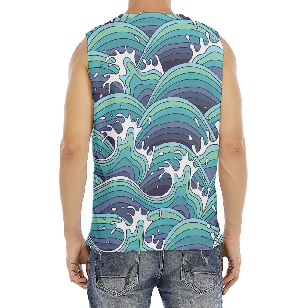 Sea Wave Surfing Pattern Print Men's Fitness Tank Top