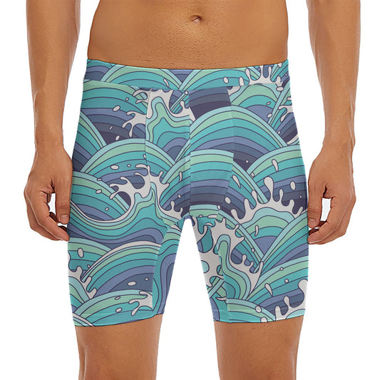 Sea Wave Surfing Pattern Print Men's Long Boxer Briefs