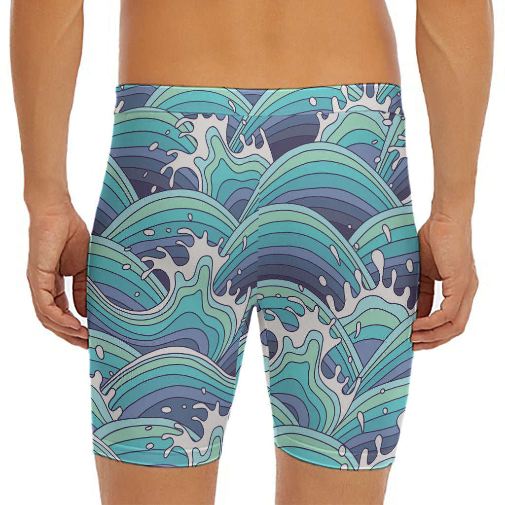 Sea Wave Surfing Pattern Print Men's Long Boxer Briefs