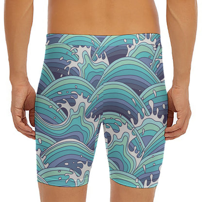 Sea Wave Surfing Pattern Print Men's Long Boxer Briefs