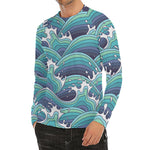 Sea Wave Surfing Pattern Print Men's Long Sleeve Rash Guard