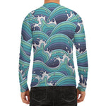 Sea Wave Surfing Pattern Print Men's Long Sleeve Rash Guard