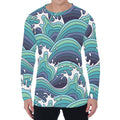 Sea Wave Surfing Pattern Print Men's Long Sleeve T-Shirt
