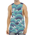 Sea Wave Surfing Pattern Print Men's Muscle Tank Top