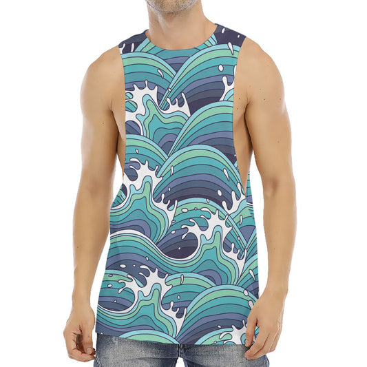 Sea Wave Surfing Pattern Print Men's Muscle Tank Top