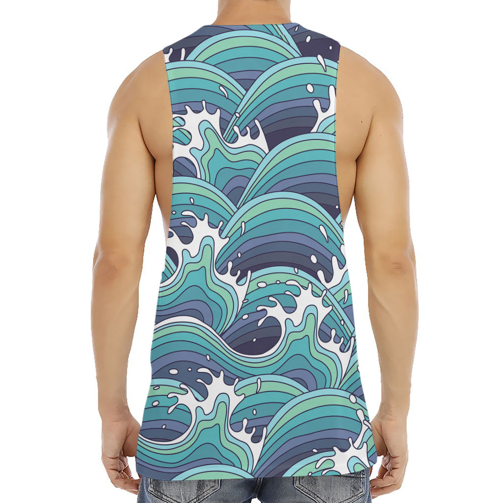 Sea Wave Surfing Pattern Print Men's Muscle Tank Top
