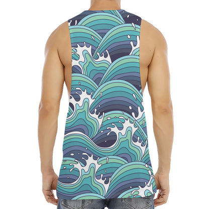 Sea Wave Surfing Pattern Print Men's Muscle Tank Top